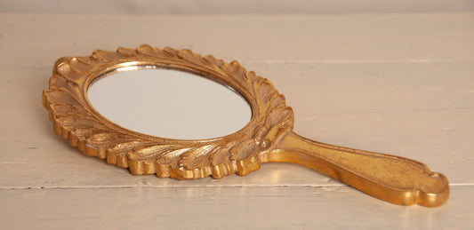 Handspiegel 10x25 cm – Goudkleurig – Kunststof en Glas – Elegant en Praktisch