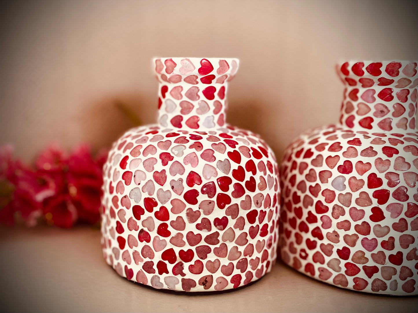 Vaas Hart Mozaïek – Glas – Roze – Small (Ø 11 cm)