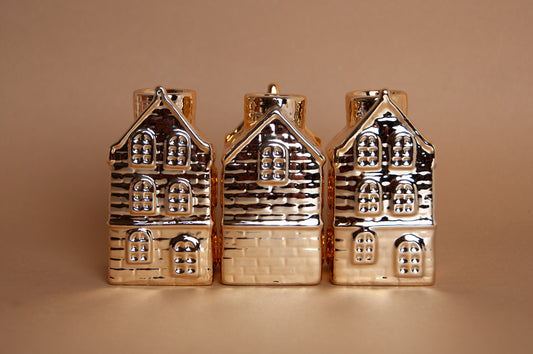 Set van 3 Gouden Huisjes Kandelaar – Stijlvolle Sfeer Voor Elk Interieur
