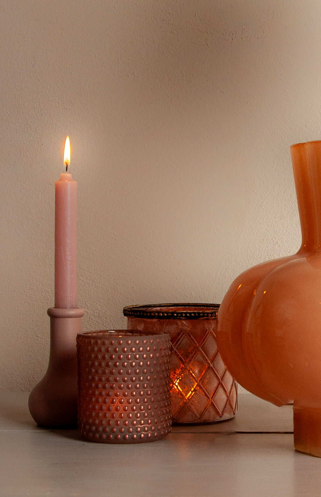 Set van 3 Prachtig Volle Unieke Roze Waxinelichthouders – Romantische sfeer voor Elk Interieur
