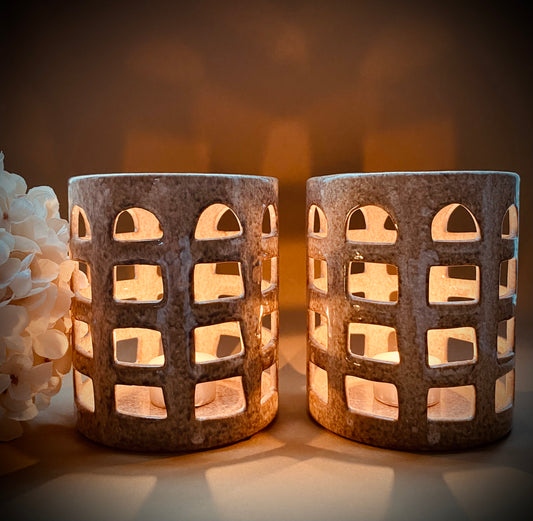 Set van 2, keramische lantaarn – sfeervolle verlichting met natuurlijke charme