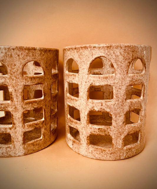 Set van 2, keramische lantaarn – sfeervolle verlichting met natuurlijke charme