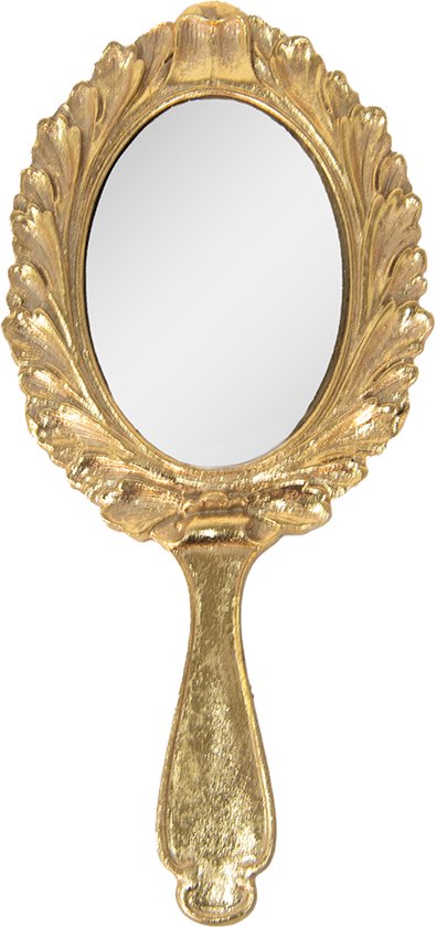 Handspiegel 10x25 cm – Goudkleurig – Kunststof en Glas – Elegant en Praktisch